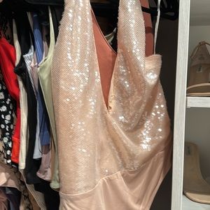 Revolve NBD Blush Sequin V-Neck Bodysuit